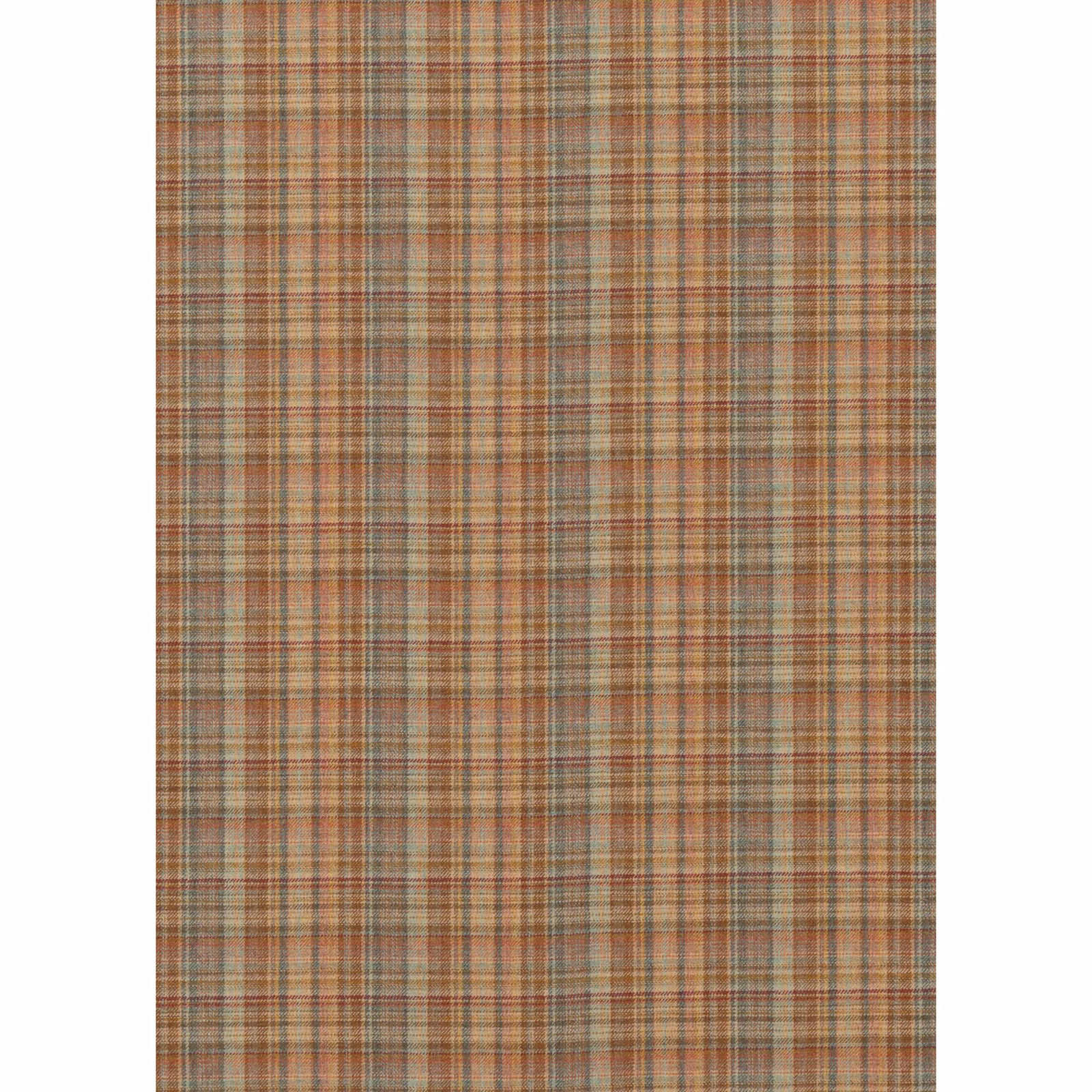 Warm russet wool check with fine tan, olive and muted blue lines