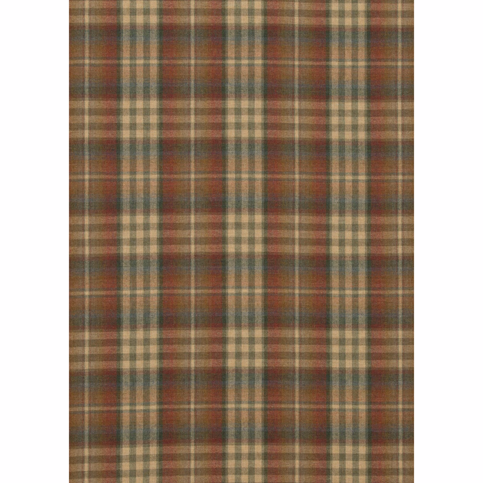 Muted red and green wool plaid with fine brown and cream checks
