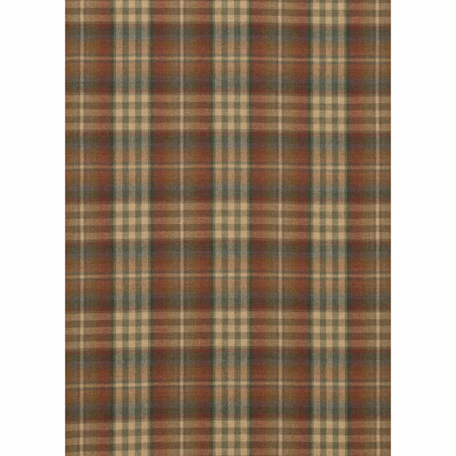 Muted red and green wool plaid with fine brown and cream checks