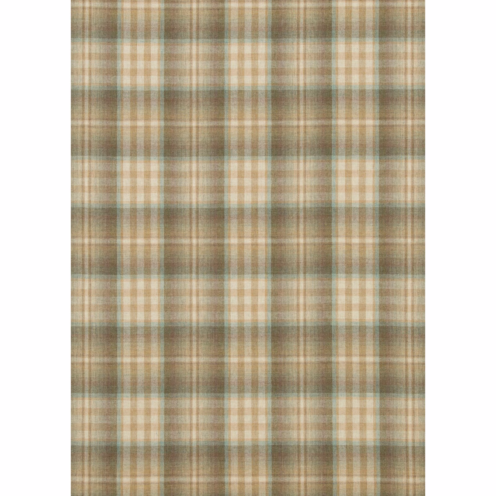 Muted sage and aqua plaid with cream, tan and brown woven bands