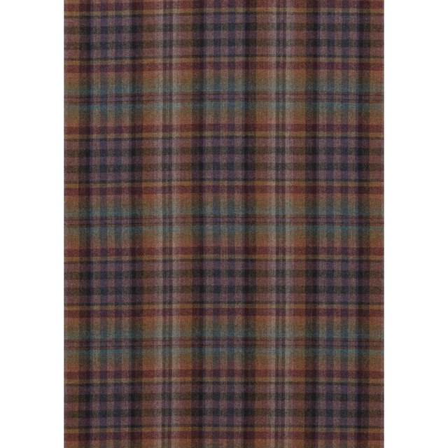 Muted teal, sienna and mauve wool plaid with a softly textured woven surface