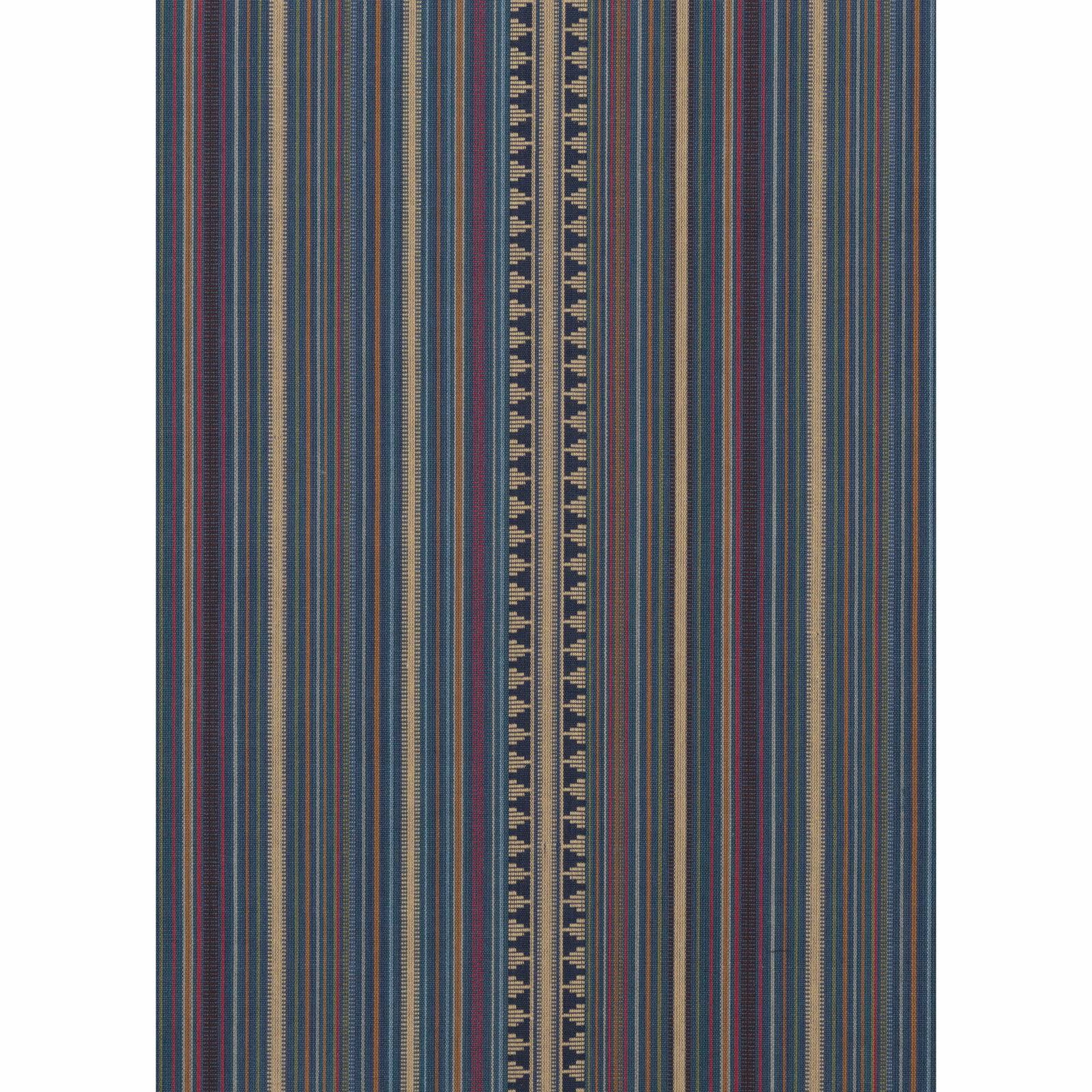 Deep teal striped cotton with burgundy, ochre and cream geometric centre band