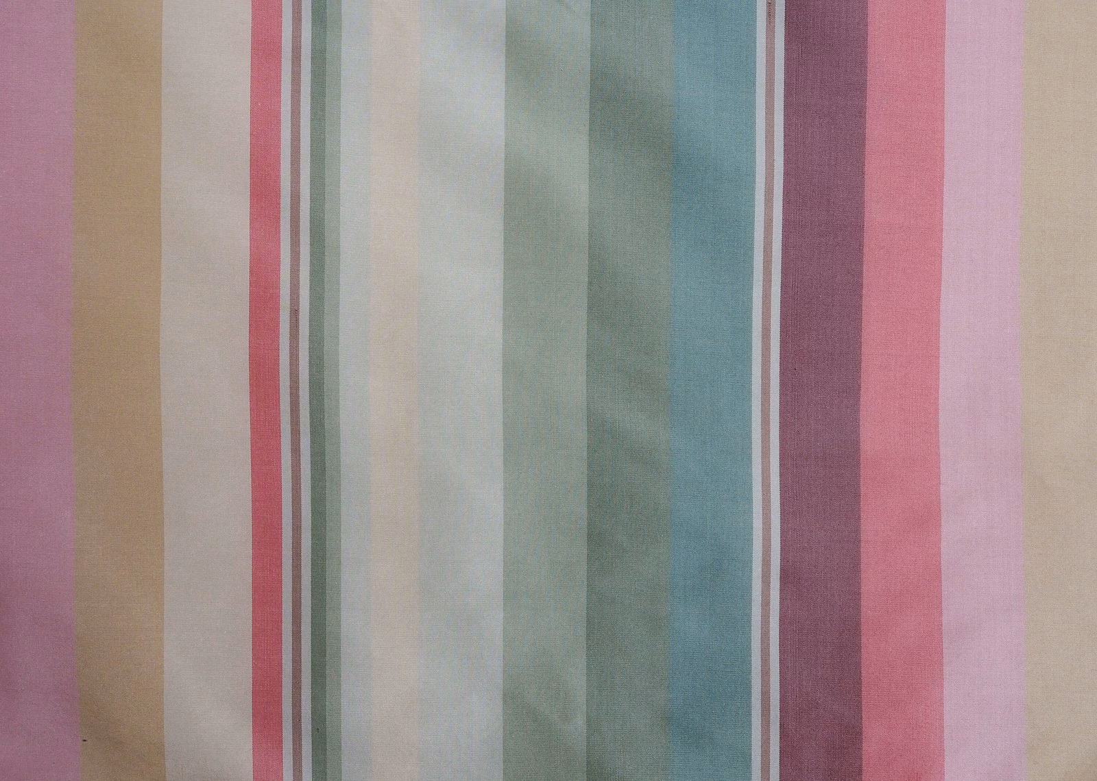 Muted aqua, sage, mauve and pink vertical silk stripes with a soft sheen