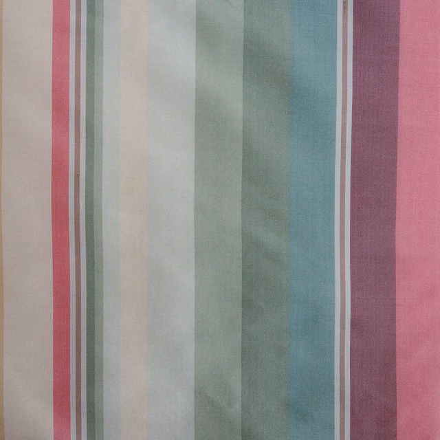 Muted aqua, sage, mauve and pink vertical silk stripes with a soft sheen