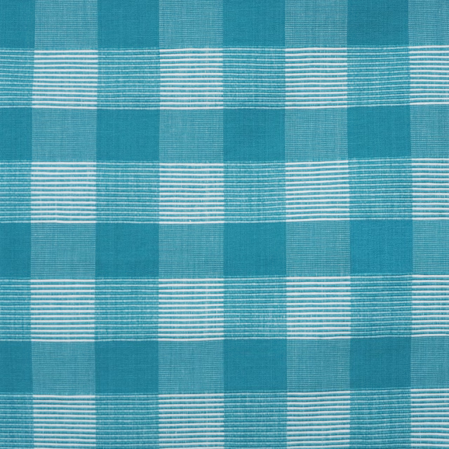 Aqua teal cotton check with fine horizontal white threads and woven blocks