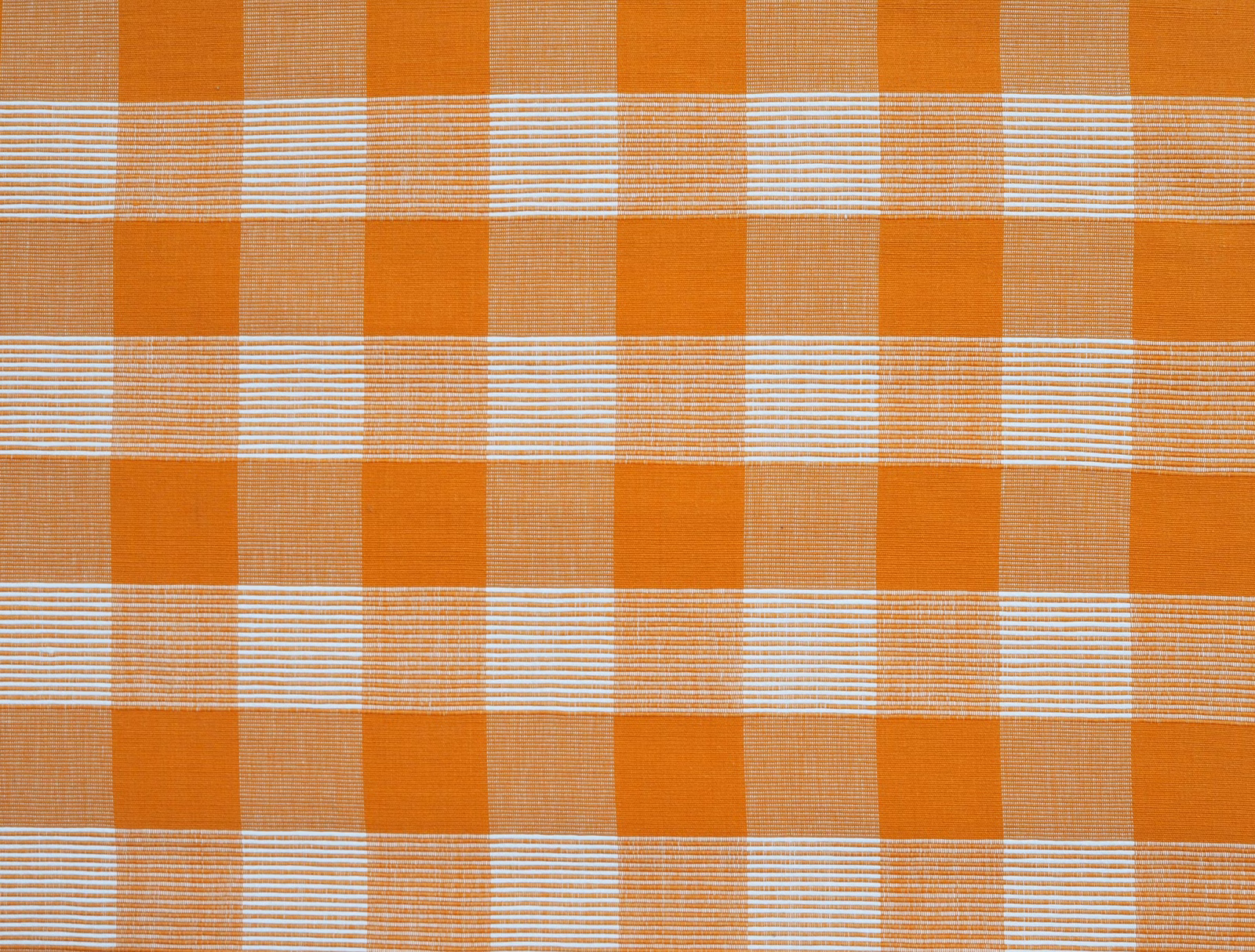 Warm orange and tan plaid cotton with fine white horizontal stripe bands