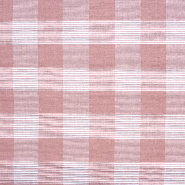 Dusty rose and white cotton check with fine horizontal woven lines