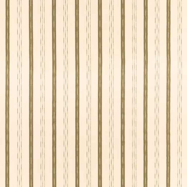 Warm ivory fabric with irregular muted olive vertical stripes and fibrous texture