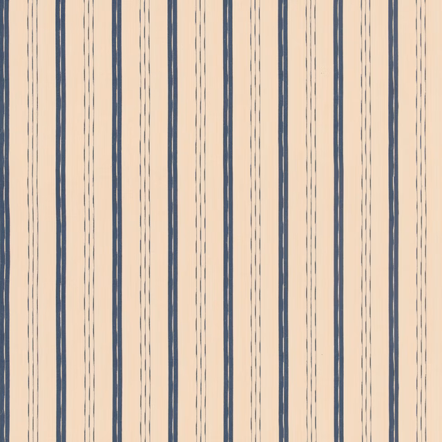 Cool indigo solid and broken vertical stripes woven across a warm cream ground