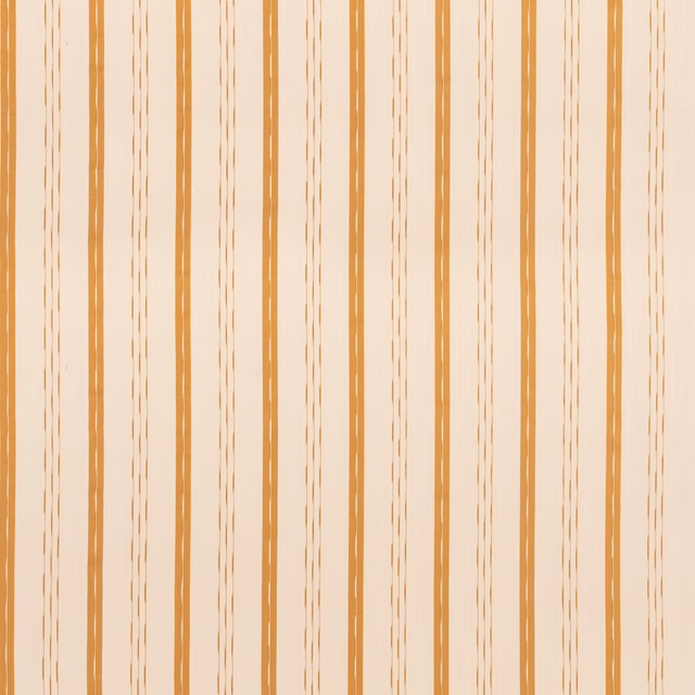 Warm ochre and cream vertical stripes with a slubby jute-textured weave