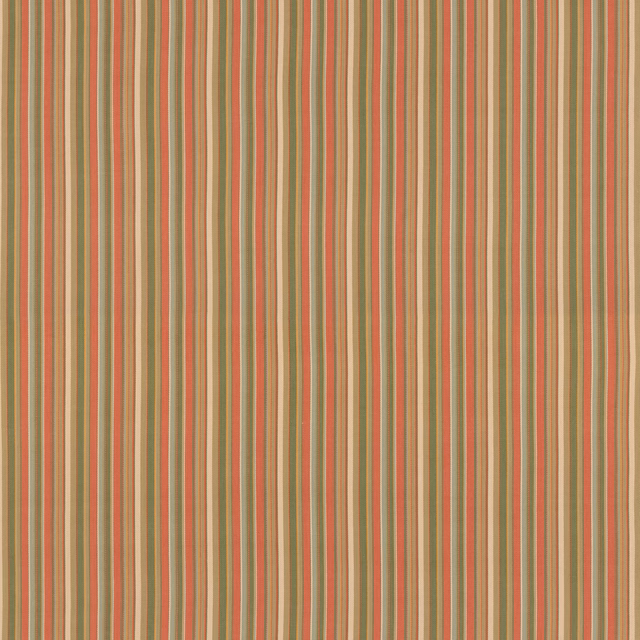 Warm beige cotton with narrow red and olive green vertical stripes