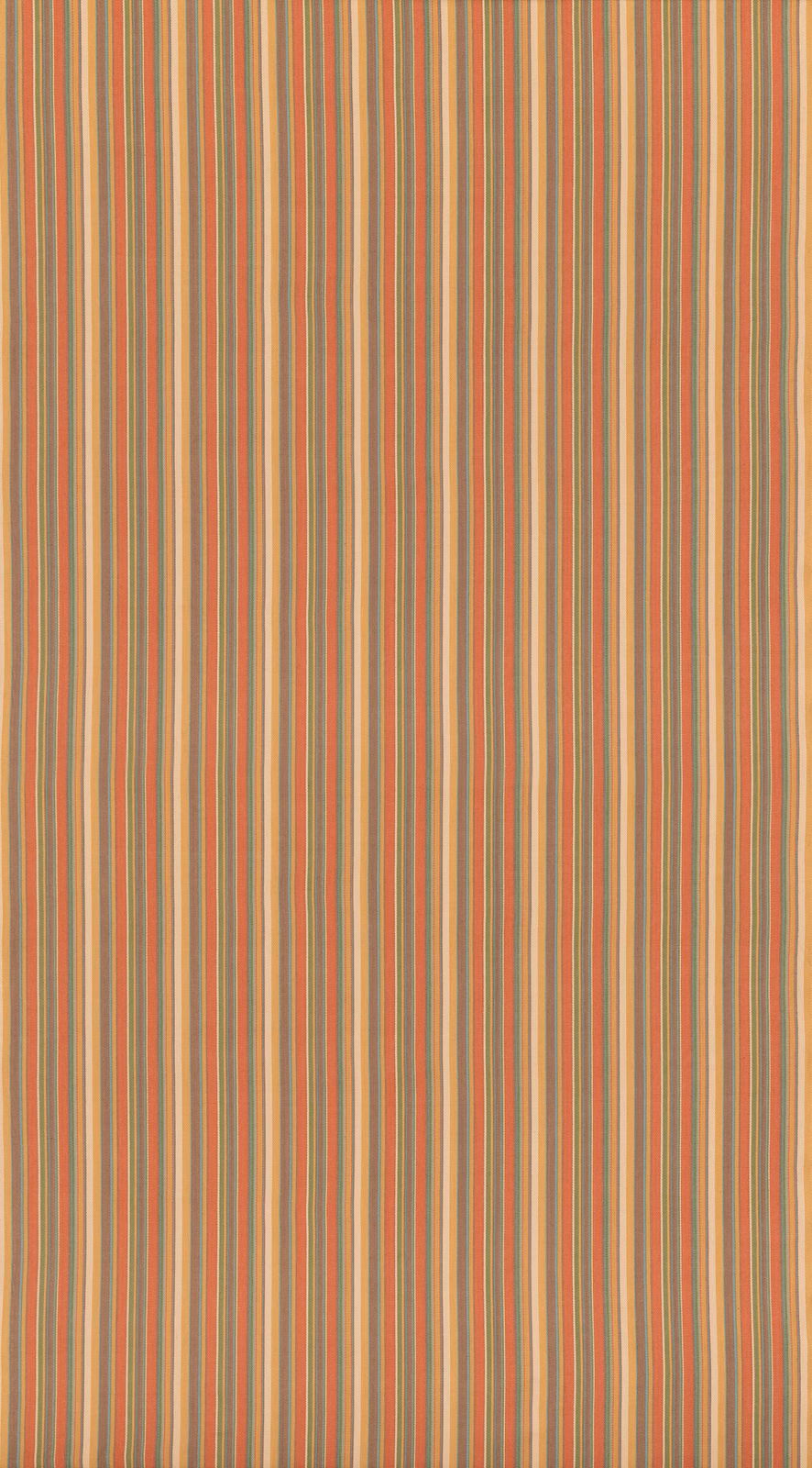 Warm spice cotton fabric with fine terracotta, olive and sandy vertical stripes