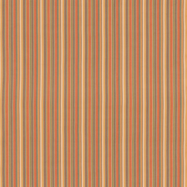 Warm spice cotton fabric with fine terracotta, olive and sandy vertical stripes