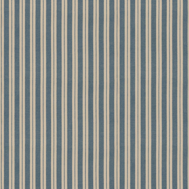 Muted indigo and beige narrow vertical stripe wallpaper with a softly grained surface