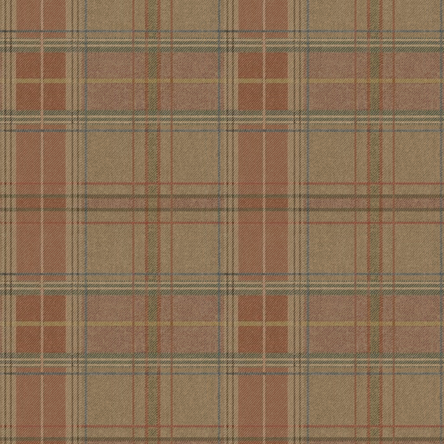 Muted taupe plaid wallpaper with dusty rose, olive and fine charcoal lines