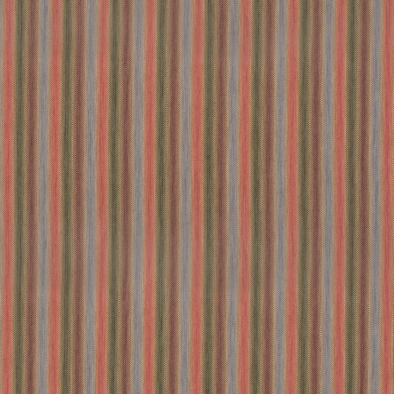 Muted plum, green, taupe and red vertical stripes in a softly textured woven fabric