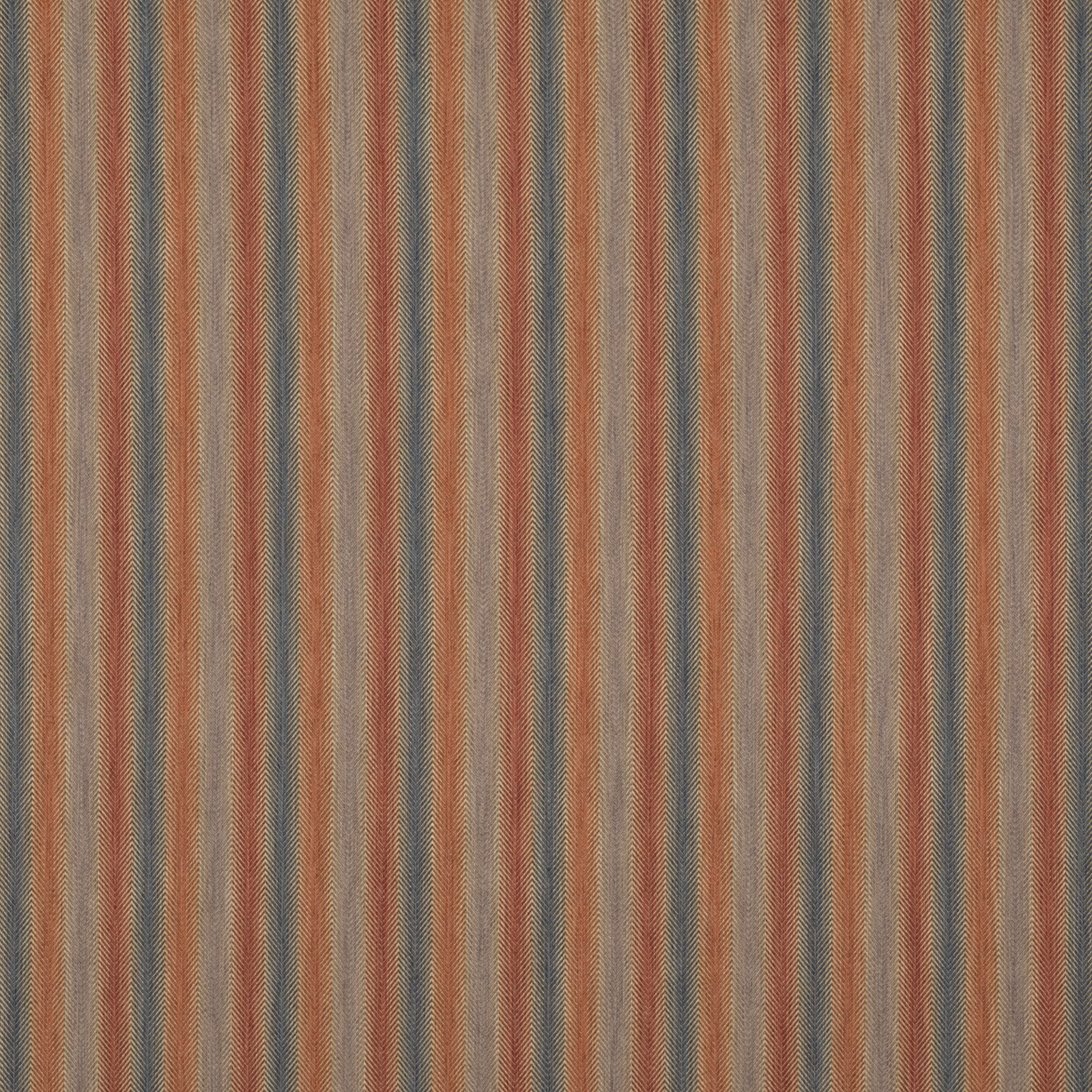Muted red and blue-grey vertical stripe fabric with fine ribbed woven texture