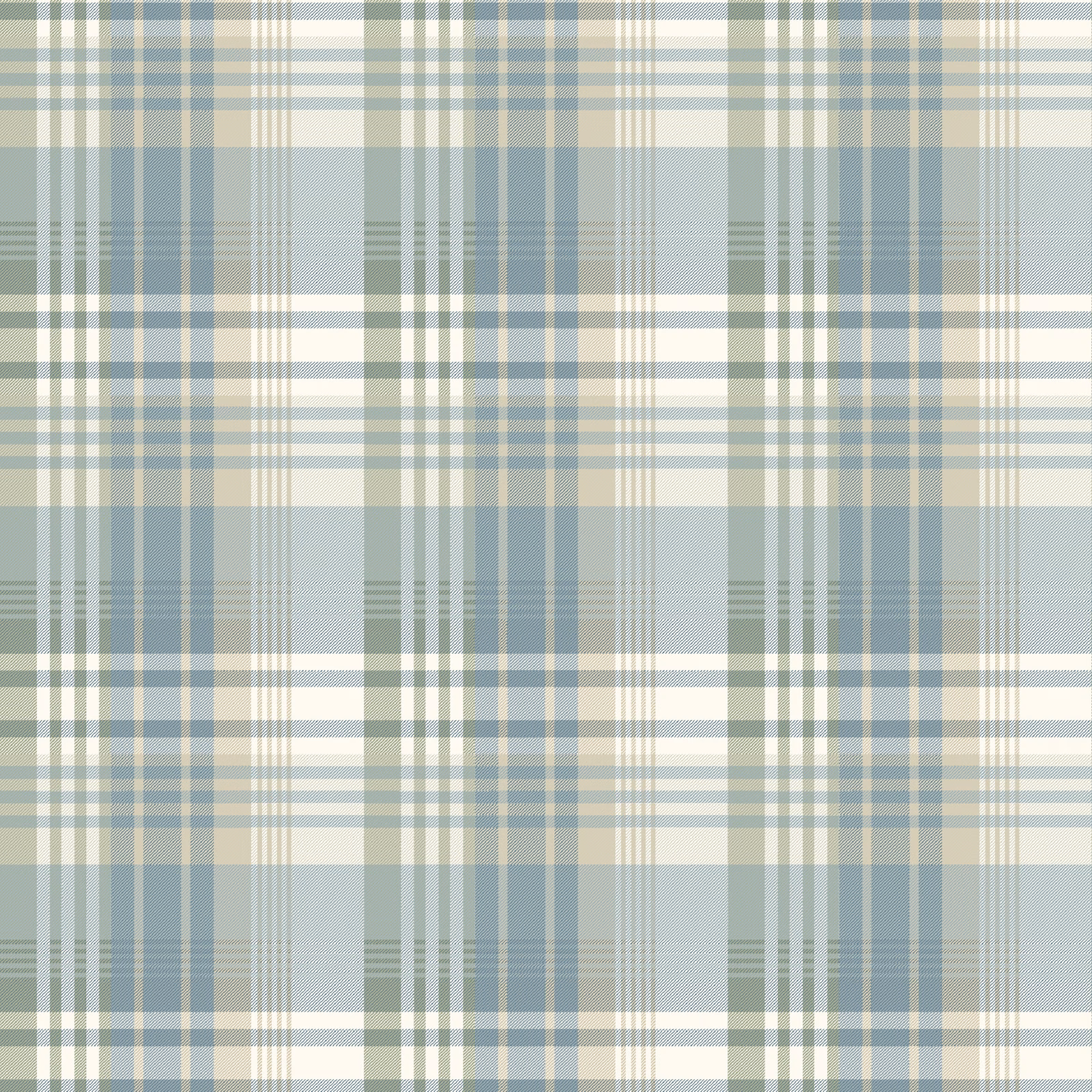Muted aqua tartan wallpaper with sage, ivory and fine intersecting stripes