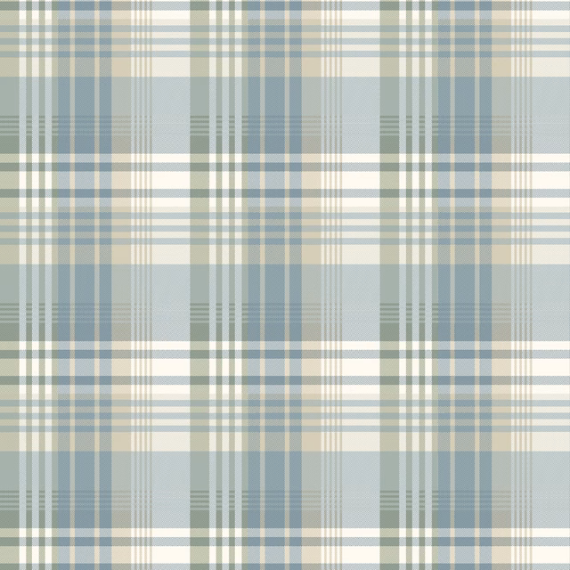 Muted aqua tartan wallpaper with sage, ivory and fine intersecting stripes