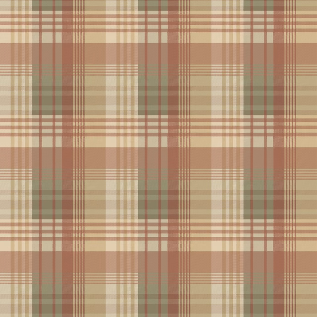 Muted lovat green and mulberry red tartan checks with tan bands