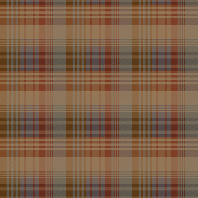Muted red and slate-blue tartan wallpaper with taupe and brown plaid lines
