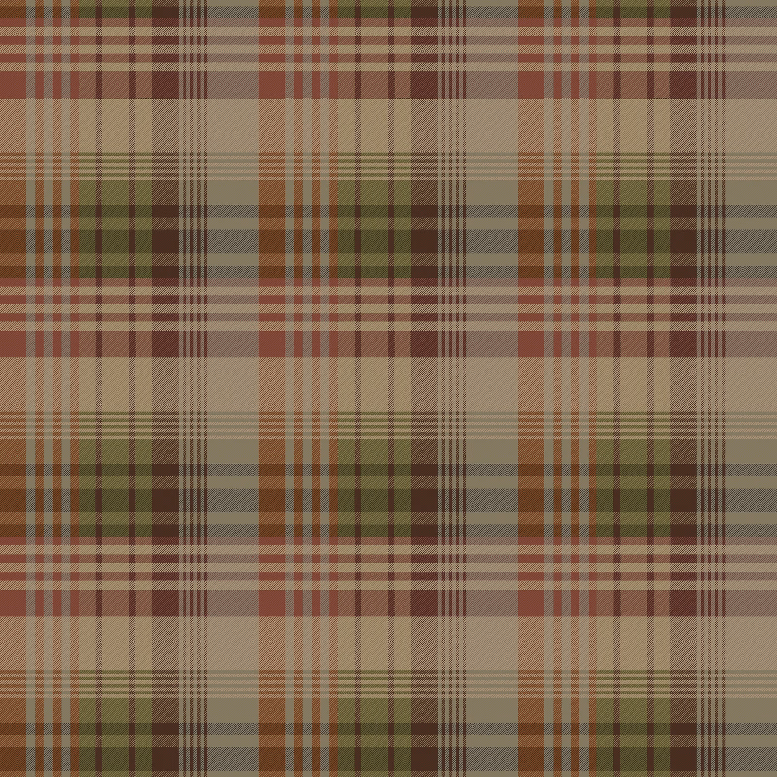 Muted red-plum tartan with olive, taupe and cream intersecting lines