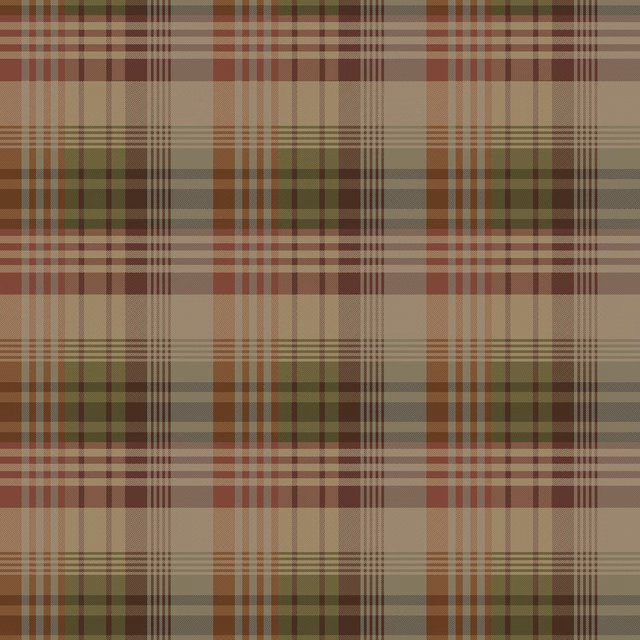 Muted red-plum tartan with olive, taupe and cream intersecting lines