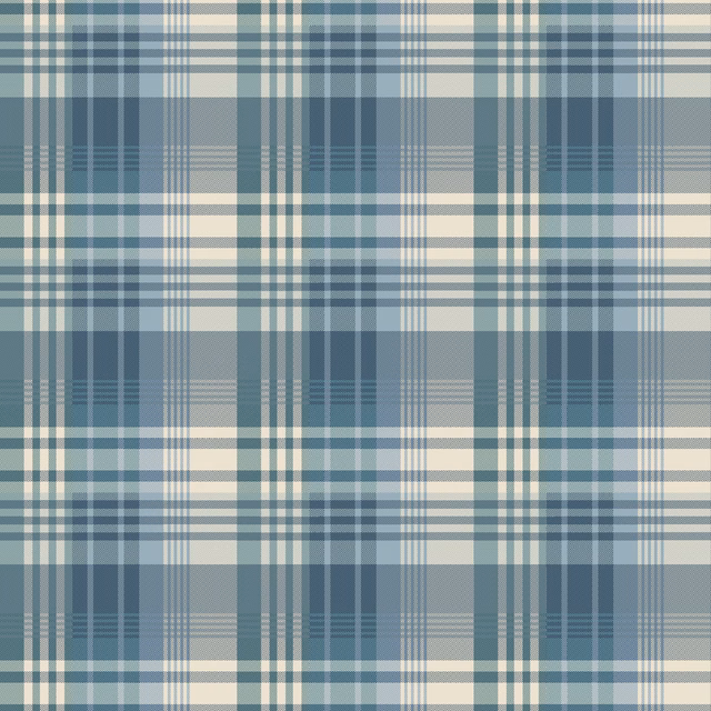 Muted teal and slate tartan wallpaper with cream intersecting checks