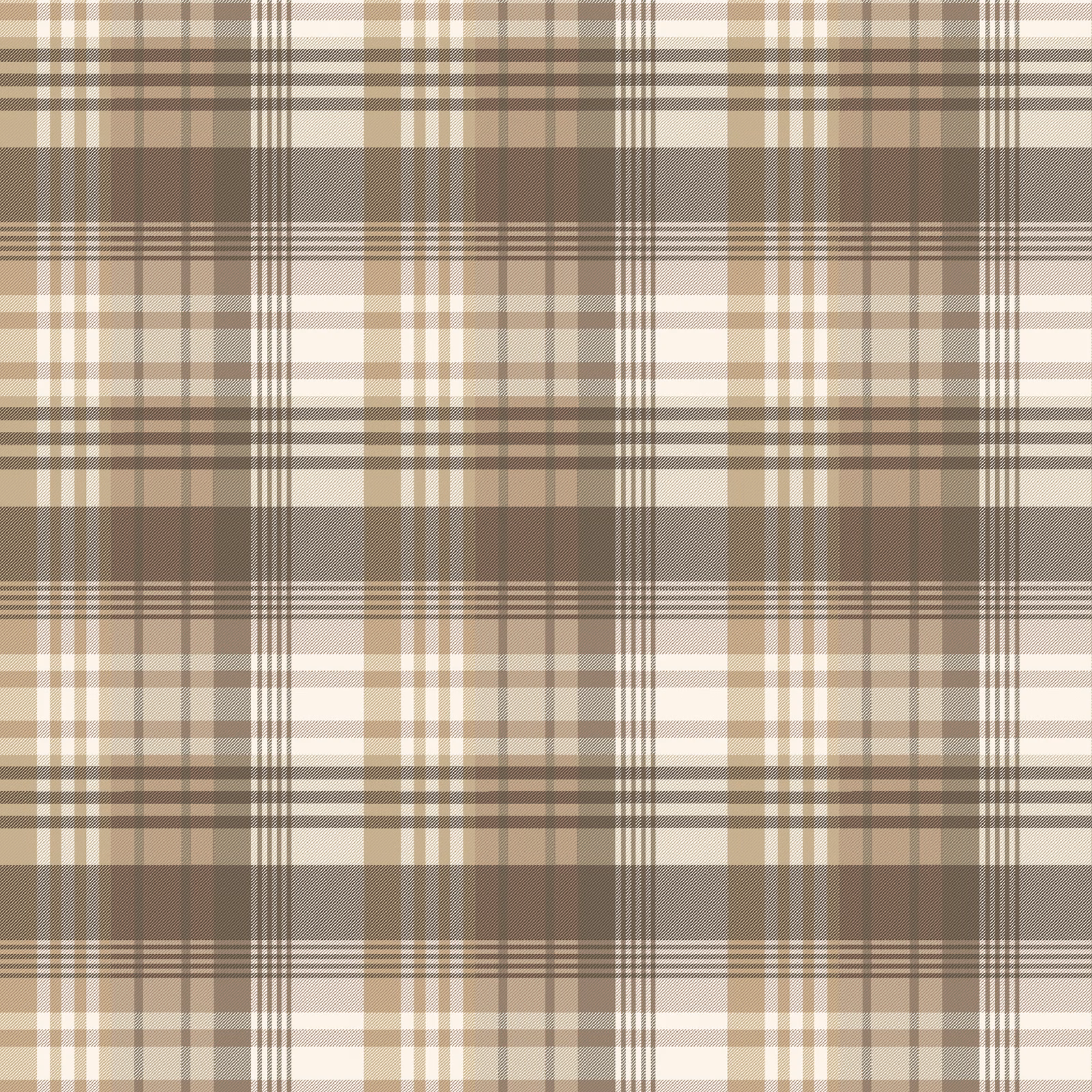 Warm taupe, cream and smoky brown tartan wallpaper with layered fine plaid lines
