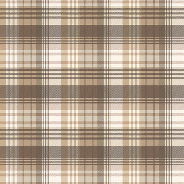 Warm taupe, cream and smoky brown tartan wallpaper with layered fine plaid lines