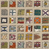 Muted red and plum wallpaper showing illustrated maritime flags in a repeating grid