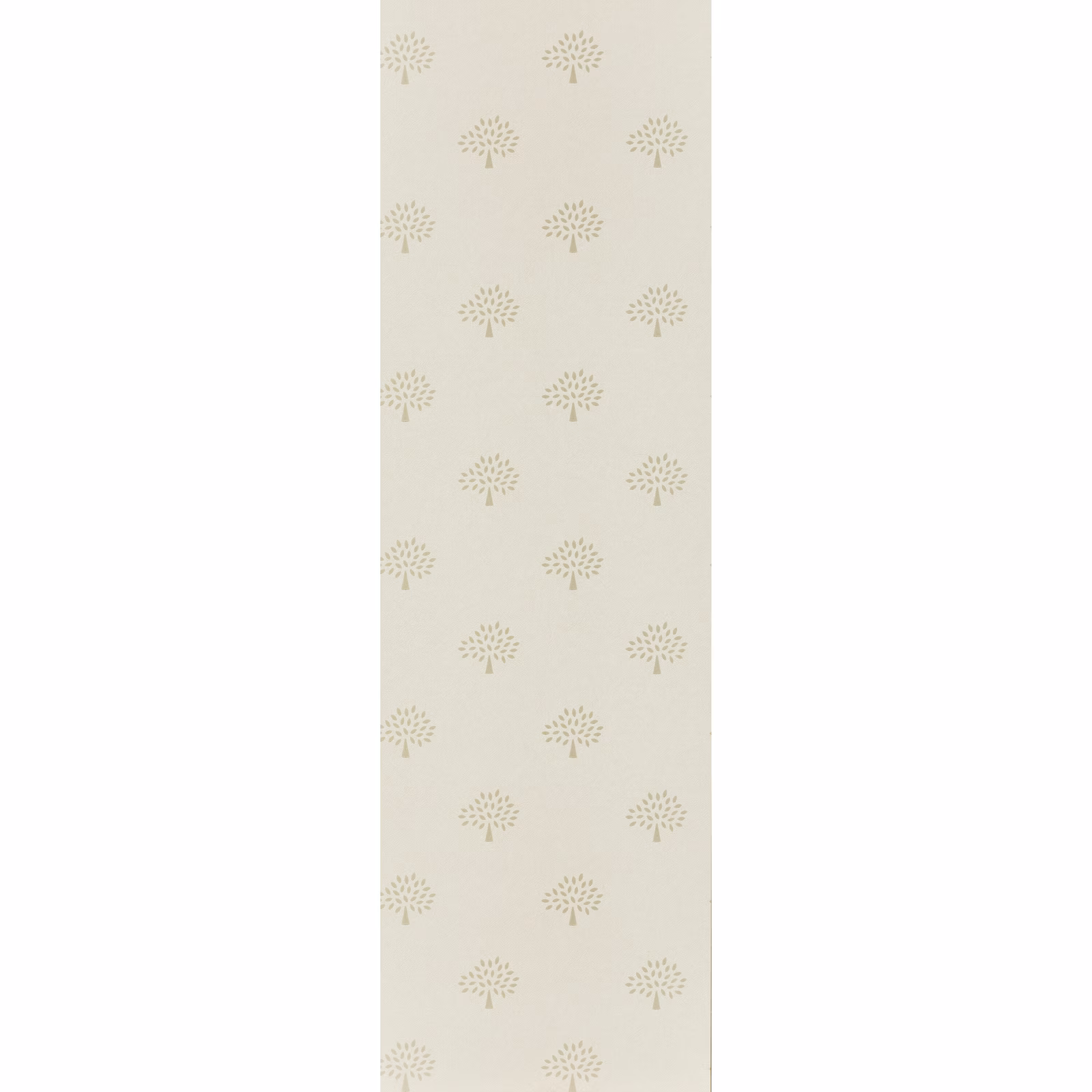 Pale stone wallpaper with evenly spaced taupe mulberry tree motifs