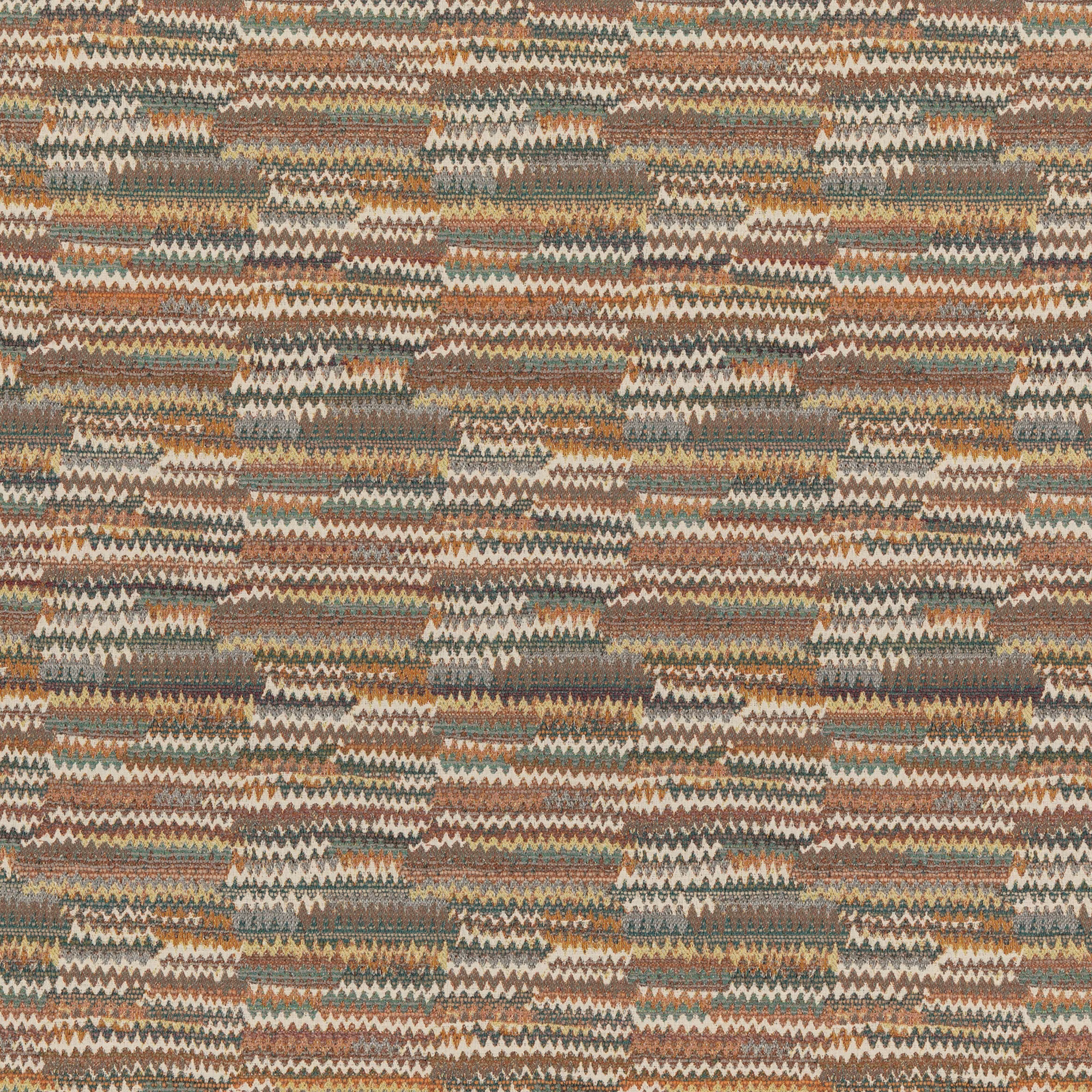 Muted red and plum woven zigzag bands with cream, olive and blue-green flecks