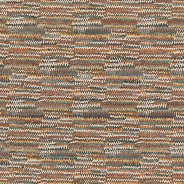Muted red and plum woven zigzag bands with cream, olive and blue-green flecks
