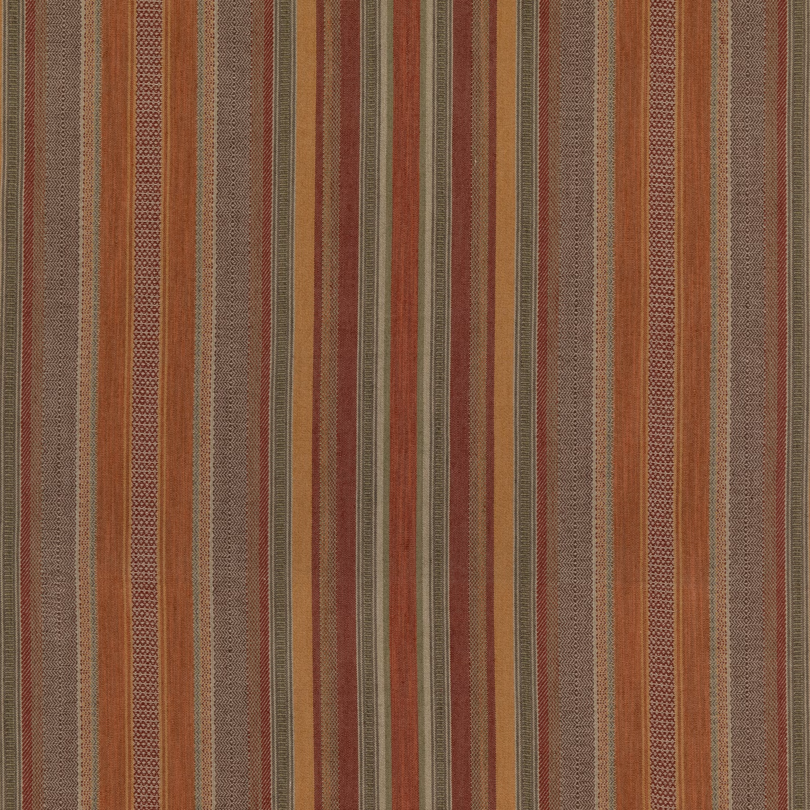 Textured vertical stripes in muted red, plum, russet, olive and natural beige