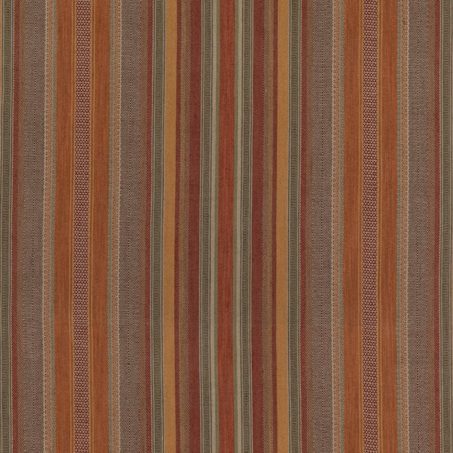 Textured vertical stripes in muted red, plum, russet, olive and natural beige