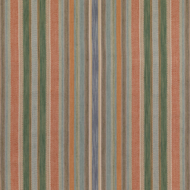 Muted sage, terracotta and oatmeal vertical stripes in a textured cotton-jute weave