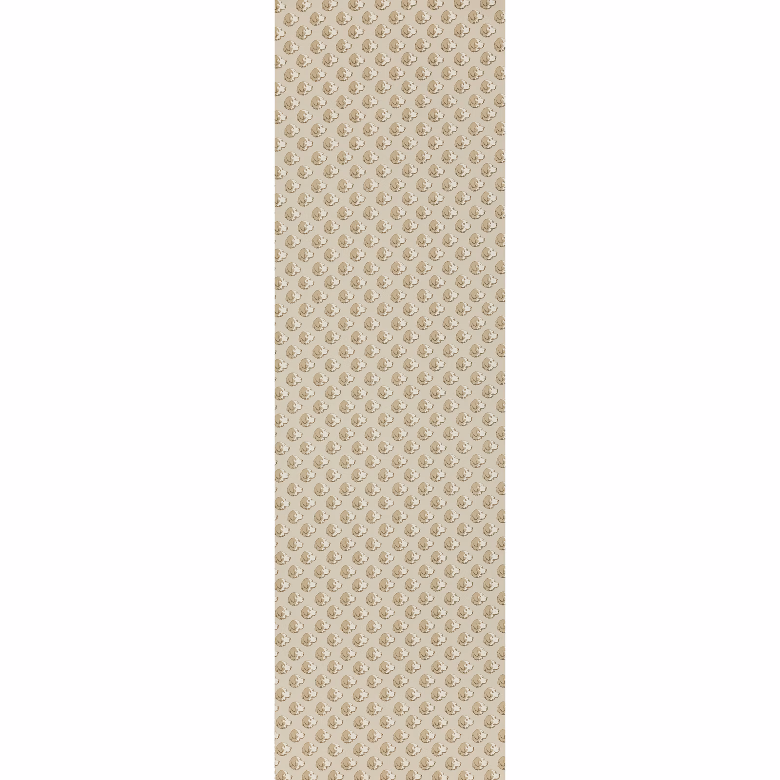 Pale stone wallpaper with repeated small taupe botanical motifs in neat rows