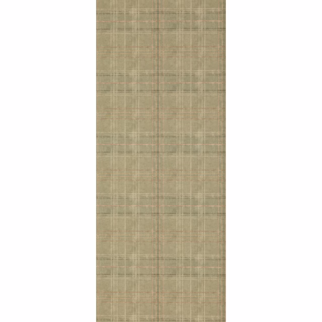 Muted lovat olive wallpaper with fine beige, taupe and dusty rust plaid lines