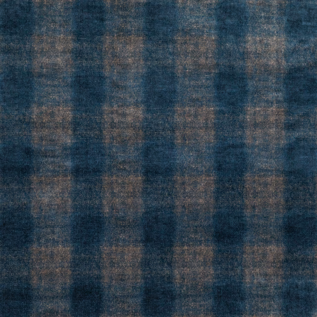 Deep indigo velvet with hazy taupe checks and a brushed pile