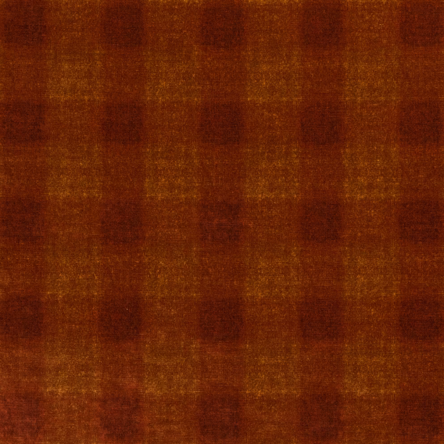 Rust-brown velvet with softly blurred tonal windowpane check and warm amber highlights