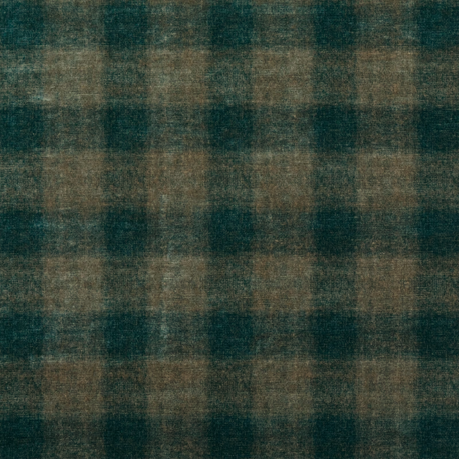 Deep teal velvet with softly blurred taupe and brown check pattern