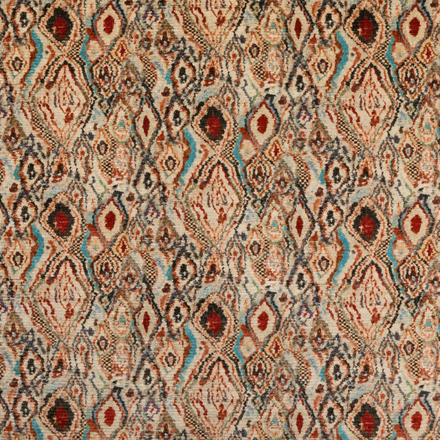 Teal and spice diamond motifs across an ivory, softly textured velvet ground