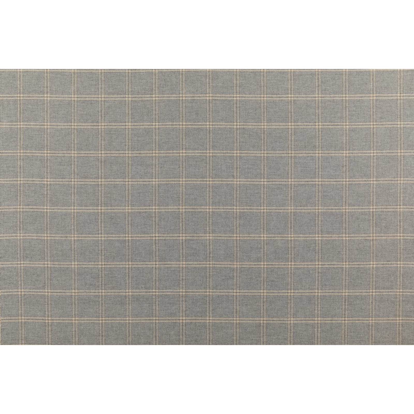 Muted grey-taupe wool fabric with a fine cream windowpane check and flecked texture