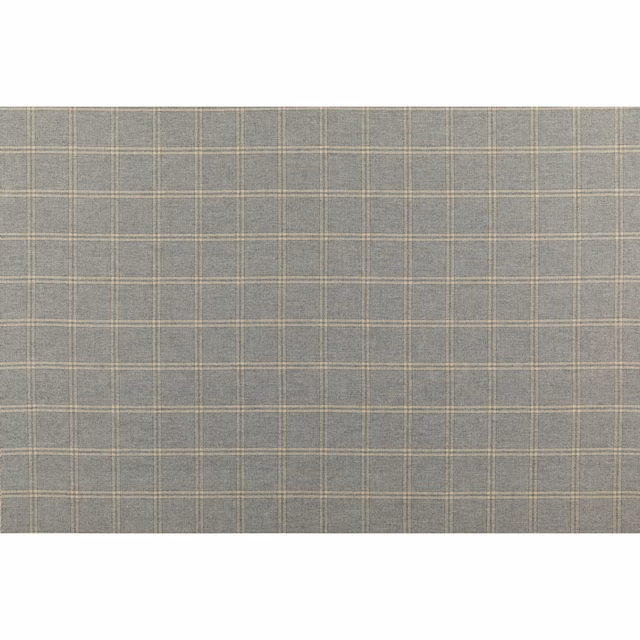 Muted grey-taupe wool fabric with a fine cream windowpane check and flecked texture
