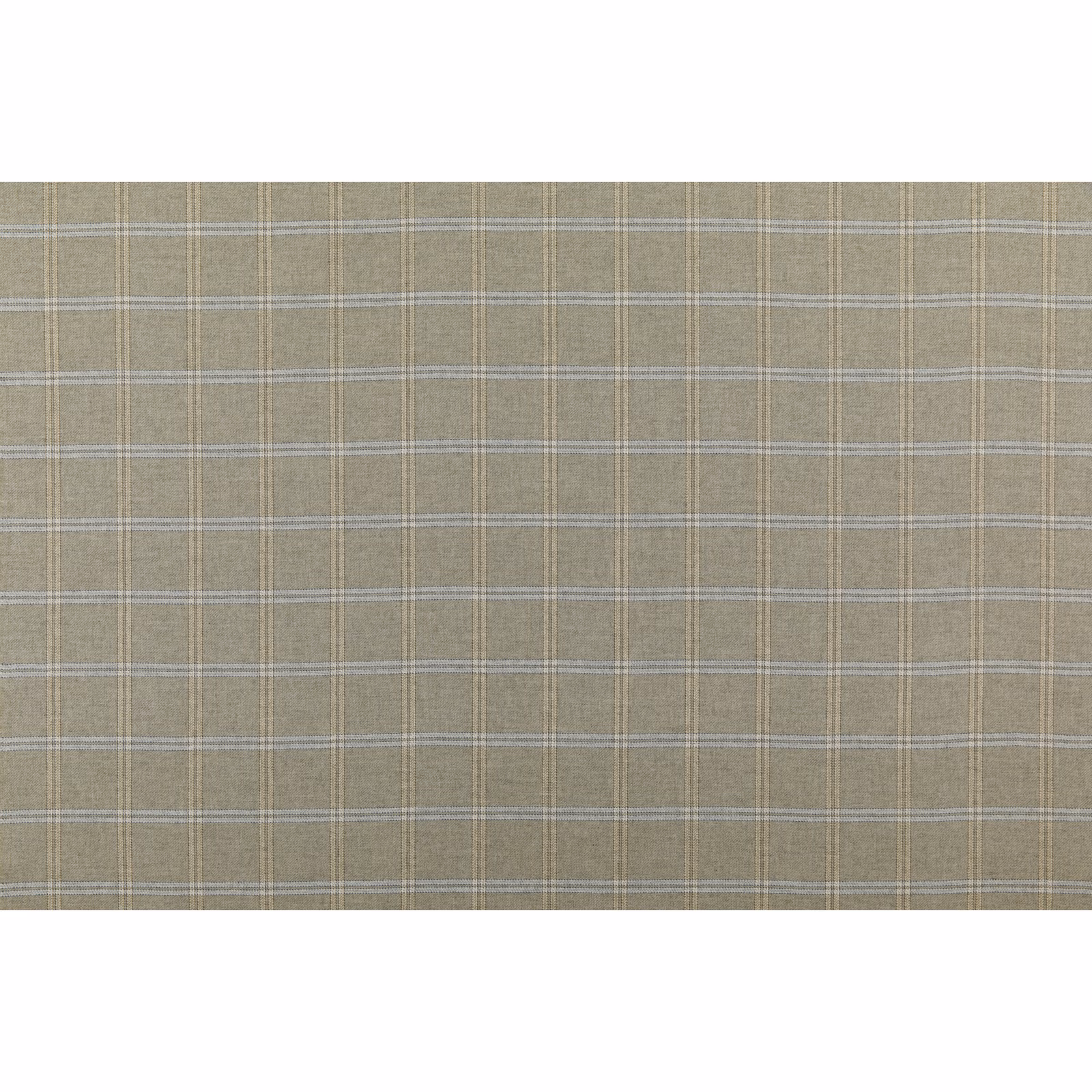 Muted stone-taupe wool check with fine cream lines and subtle woven texture