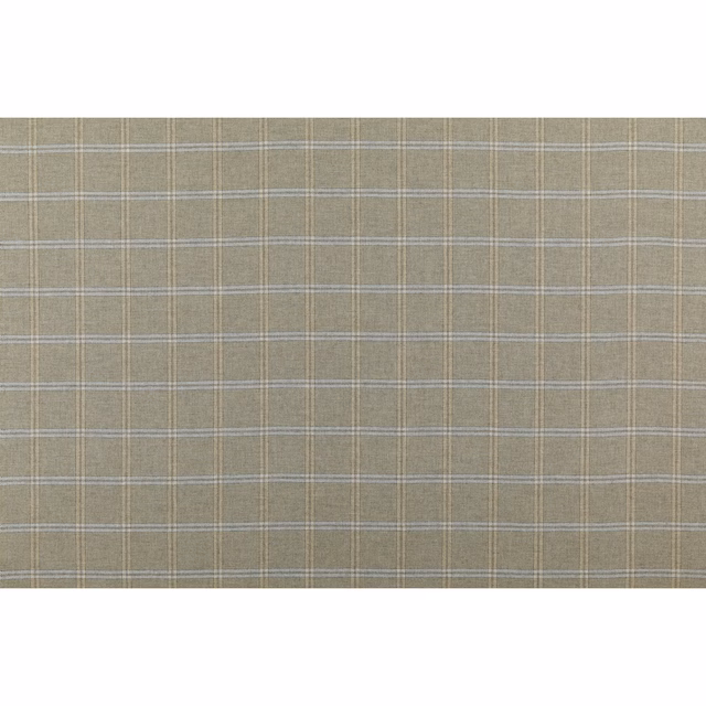 Muted stone-taupe wool check with fine cream lines and subtle woven texture