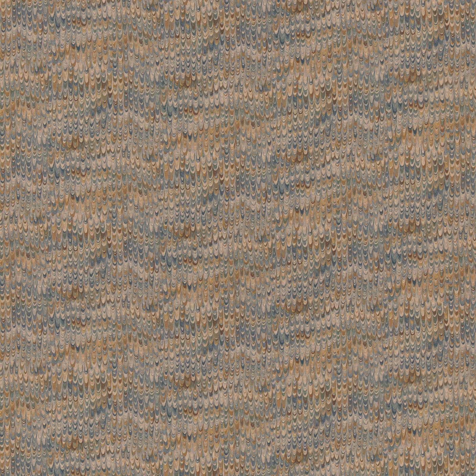 Muted blue and sandy taupe linen with dense vertical teardrop motifs
