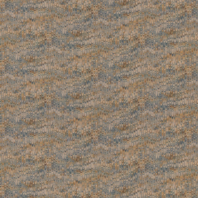 Muted blue and sandy taupe linen with dense vertical teardrop motifs