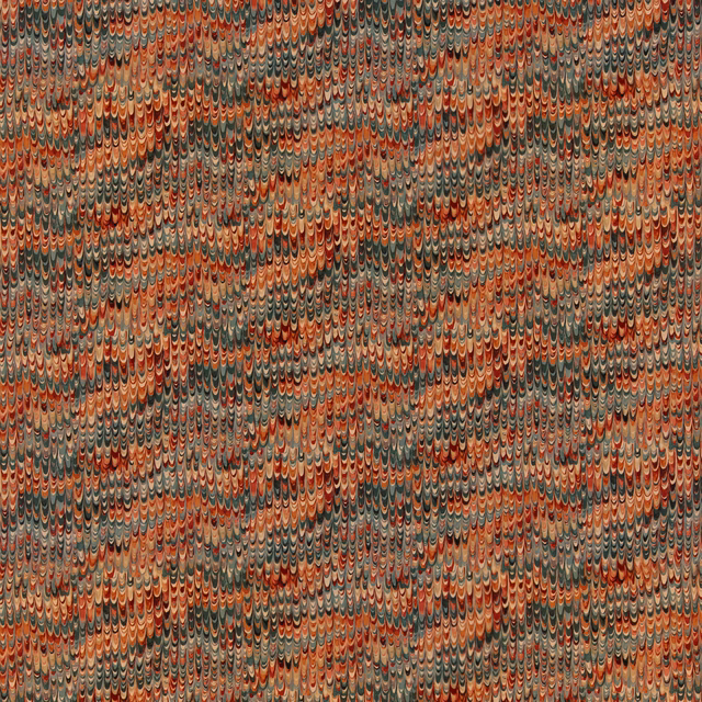 Teal and spice velvet with dense scalloped marbled motifs and soft nap